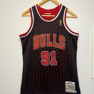 Chicago Bulls Dennis Rodman Mitchell and Ness Hardwood Classics Jersey Gold Logo